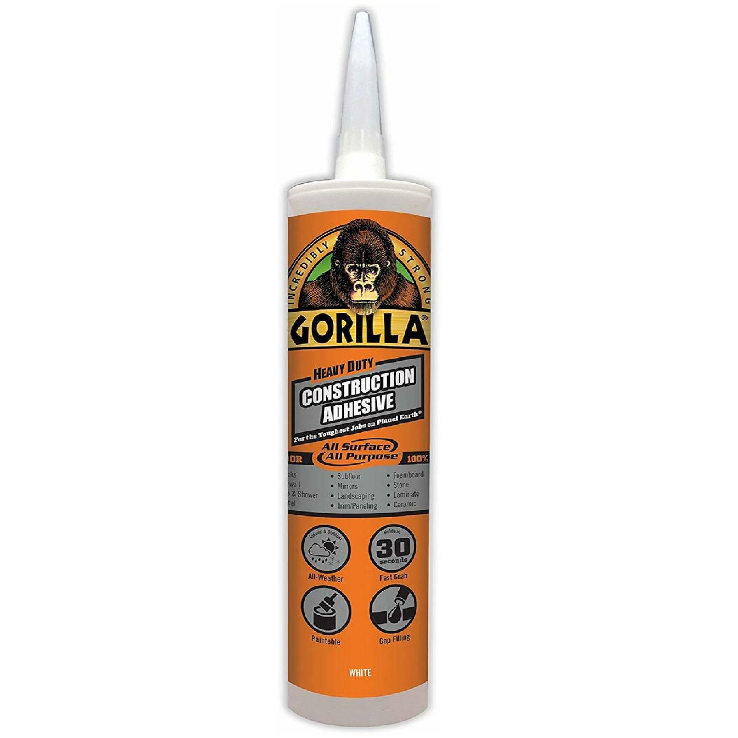 Gorilla 8010003 White Construction Adhesive WATERPROOF & Paintable Cartridge 266ML (9oz)